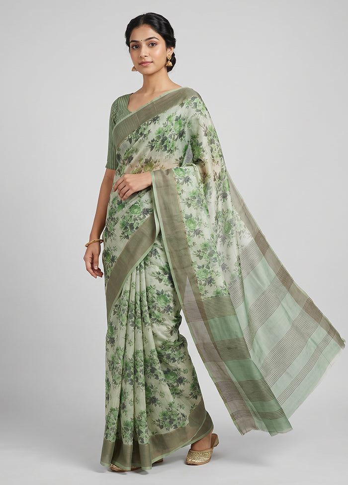 Cream Handloom Tussar Pure Silk Saree With Blouse Piece