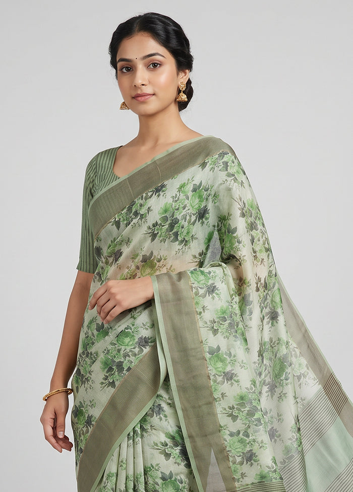 Cream Handloom Tussar Pure Silk Saree With Blouse Piece