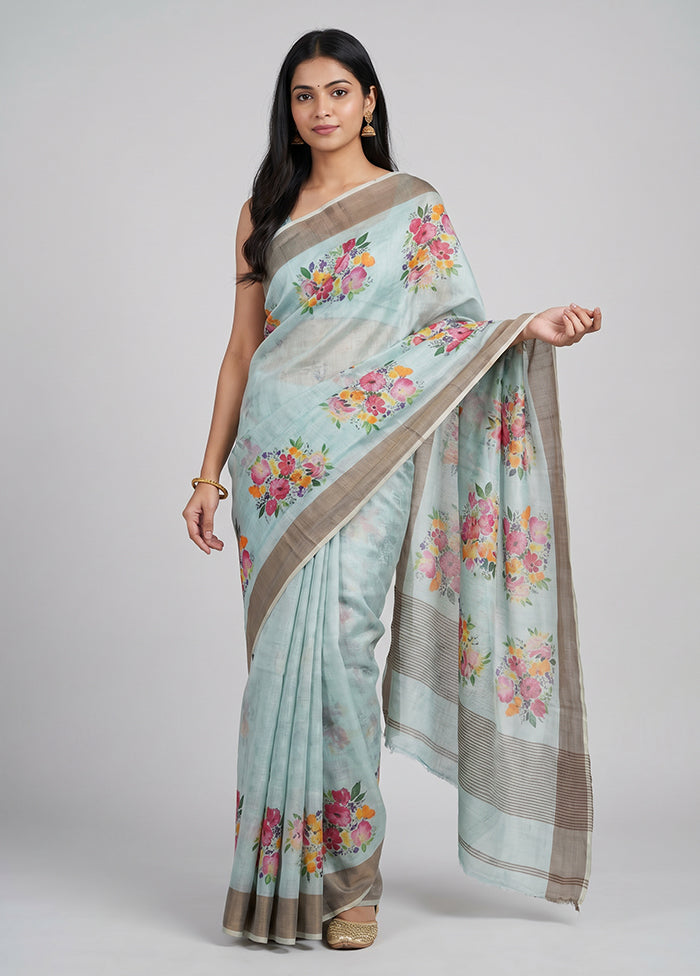Green Handloom Tussar Pure Silk Saree With Blouse Piece