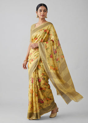 Yellow Handloom Tussar Pure Silk Saree With Blouse Piece