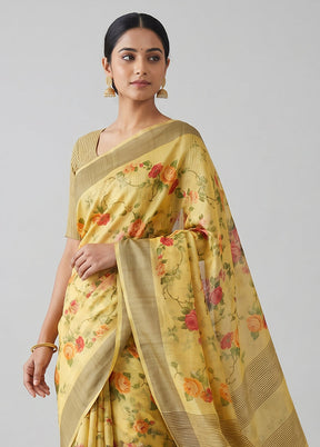 Yellow Handloom Tussar Pure Silk Saree With Blouse Piece