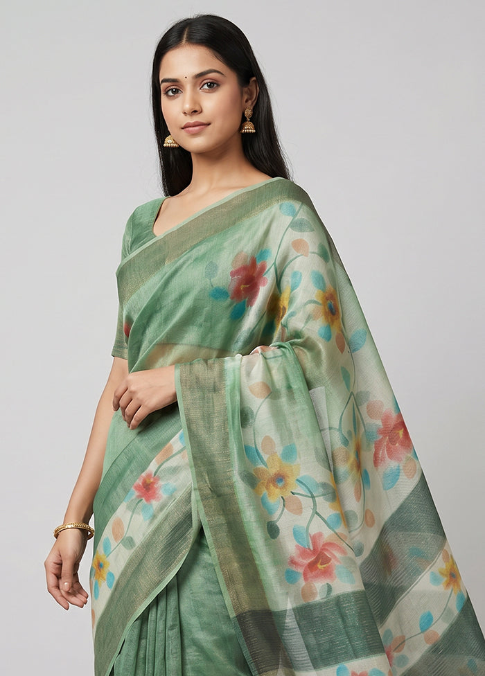 Cream Handloom Tussar Pure Silk Saree With Blouse Piece