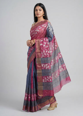 Pink Handloom Tussar Pure Silk Saree With Blouse Piece