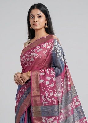Pink Handloom Tussar Pure Silk Saree With Blouse Piece
