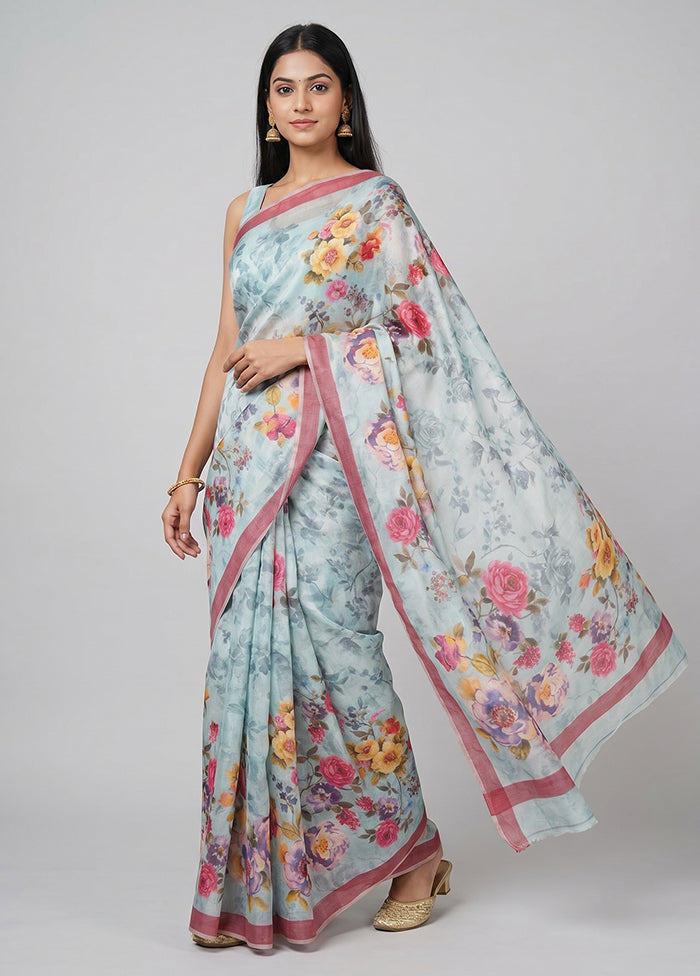 Green Handloom Tussar Pure Silk Saree With Blouse Piece