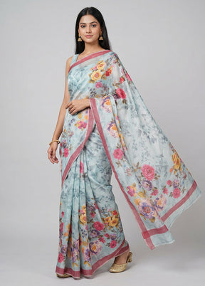 Green Handloom Tussar Pure Silk Saree With Blouse Piece