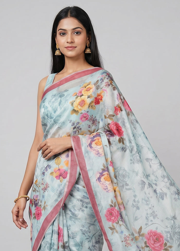 Green Handloom Tussar Pure Silk Saree With Blouse Piece