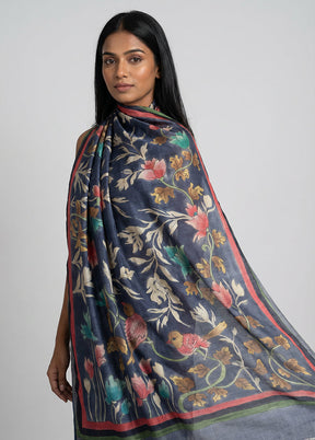 Blue Handloom Tussar Pure Silk Saree With Blouse Piece