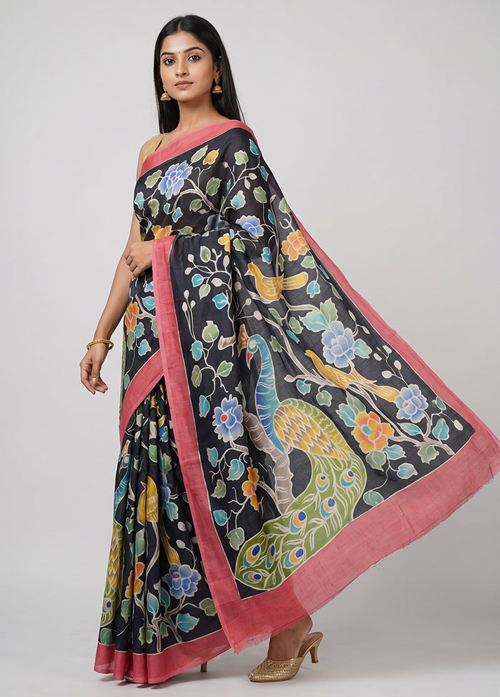 Grey Handloom Tussar Pure Silk Saree With Blouse Piece