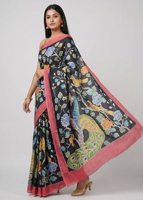Grey Handloom Tussar Pure Silk Saree With Blouse Piece