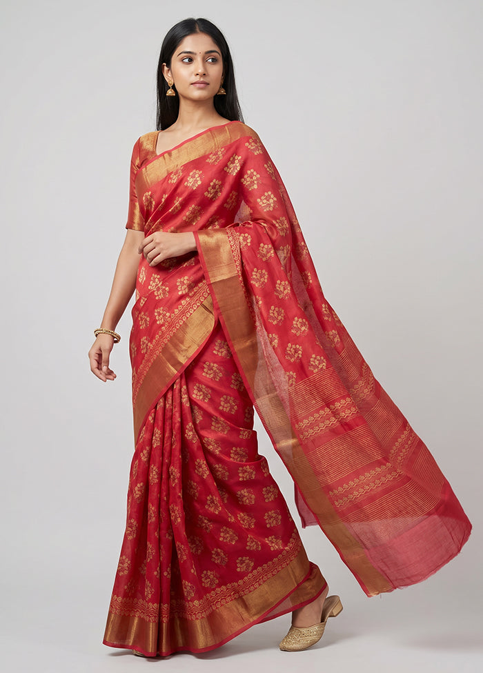 Pink Handloom Tussar Pure Silk Saree With Blouse Piece