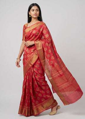 Pink Handloom Tussar Pure Silk Saree With Blouse Piece
