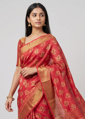 Pink Handloom Tussar Pure Silk Saree With Blouse Piece
