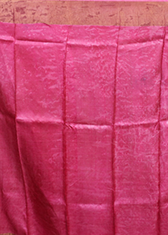 Cream Handloom Tussar Pure Silk Saree With Blouse Piece