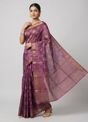 Purple Handloom Tussar Pure Silk Saree With Blouse Piece