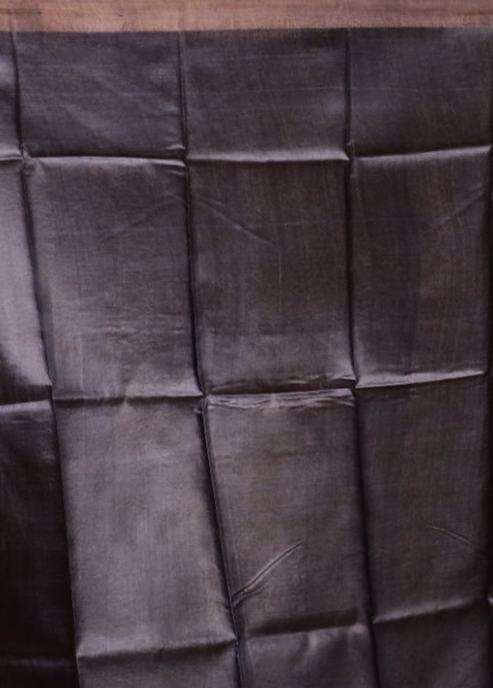 Black Handloom Tussar Pure Silk Saree With Blouse Piece