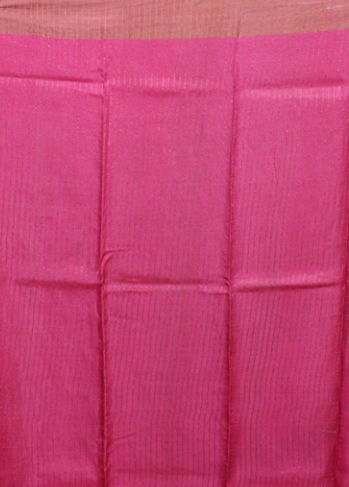 Pink Handloom Tussar Pure Silk Saree With Blouse Piece