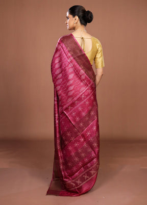 Pink Handloom Tussar Pure Silk Saree With Blouse Piece