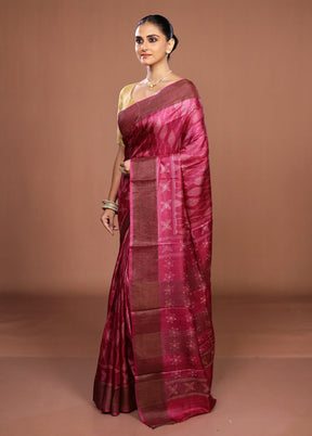 Pink Handloom Tussar Pure Silk Saree With Blouse Piece