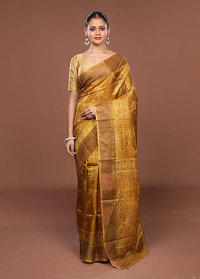 Yellow Handloom Tussar Pure Silk Saree With Blouse Piece