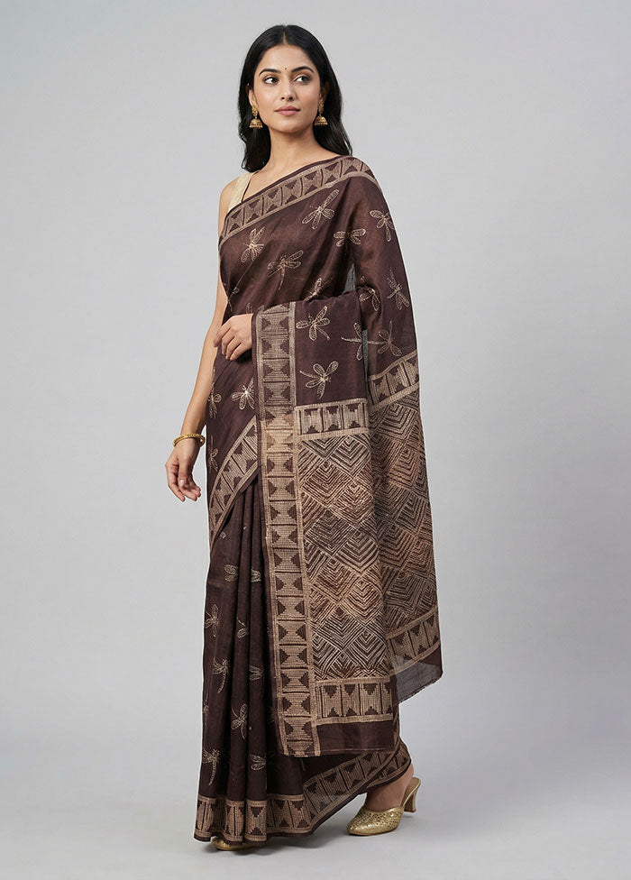 Maroon Handloom Tussar Pure Silk Saree With Blouse Piece