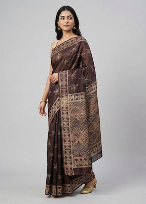 Maroon Handloom Tussar Pure Silk Saree With Blouse Piece