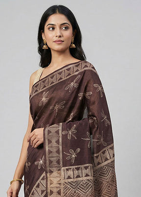 Maroon Handloom Tussar Pure Silk Saree With Blouse Piece