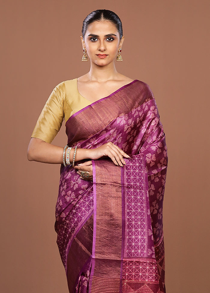 Pink Handloom Tussar Pure Silk Saree With Blouse Piece