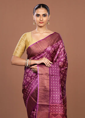 Pink Handloom Tussar Pure Silk Saree With Blouse Piece
