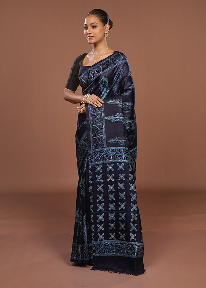Blue Tussar Silk Saree With Blouse Piece