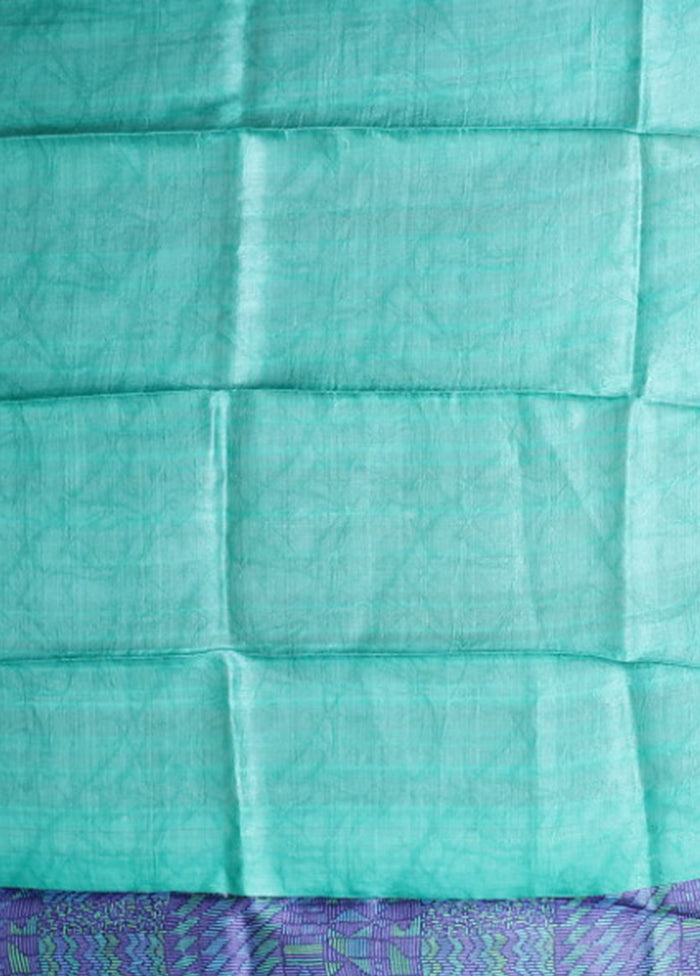 Blue Handloom Tussar Pure Silk Saree With Blouse Piece