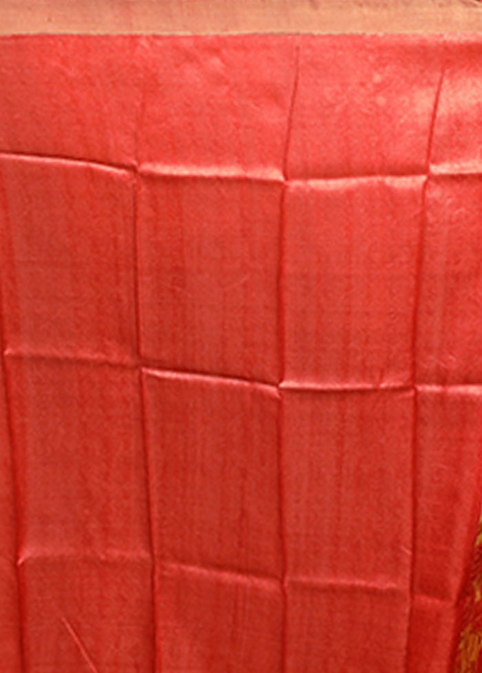 Yellow Handloom Tussar Pure Silk Saree With Blouse Piece