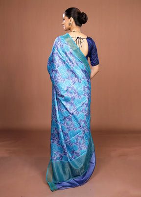 Blue Handloom Tussar Pure Silk Saree With Blouse Piece