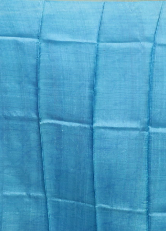 Blue Handloom Tussar Pure Silk Saree With Blouse Piece