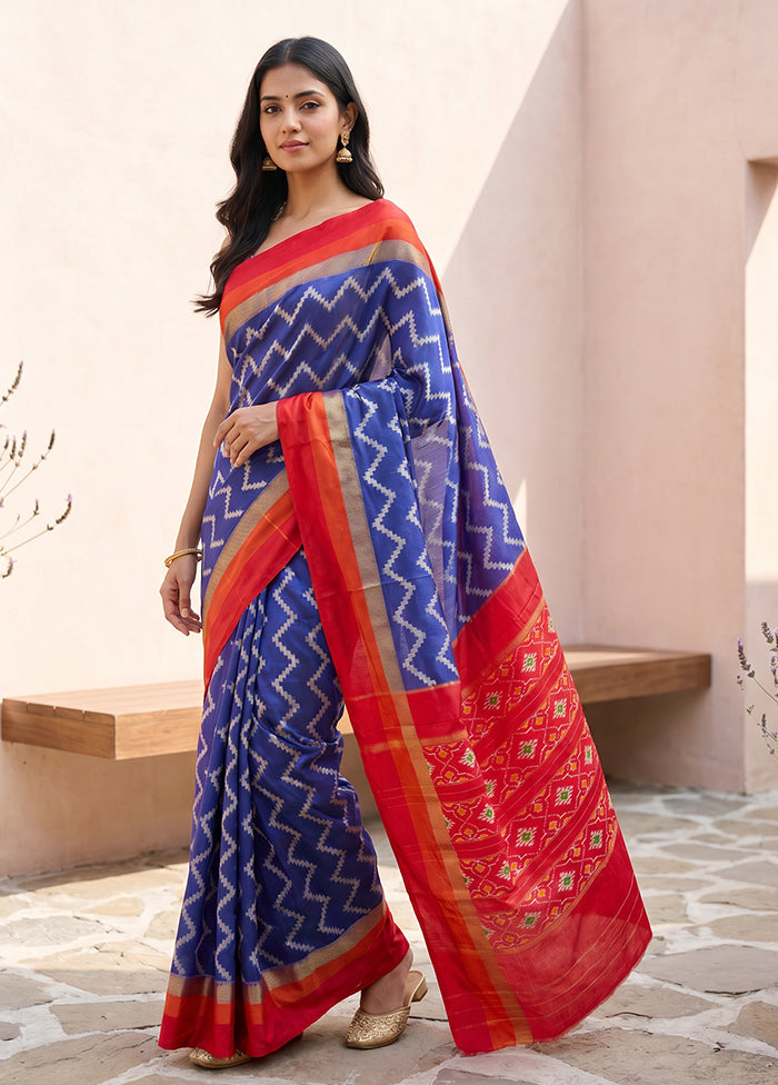 Purple Handloom Ikkat Pure Silk Saree With Blouse Piece