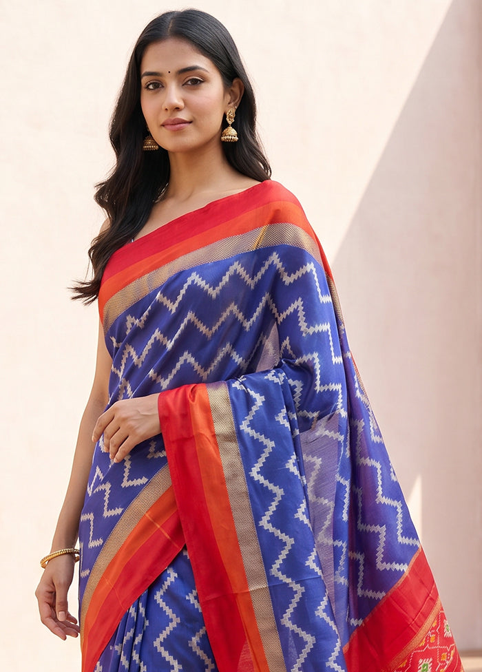 Purple Handloom Ikkat Pure Silk Saree With Blouse Piece