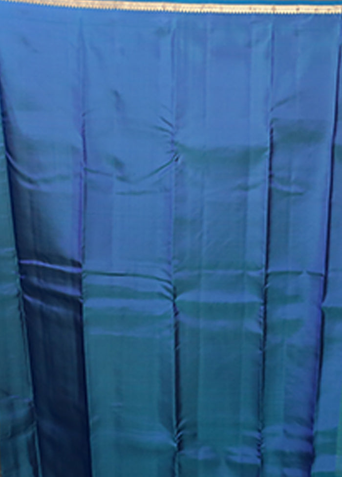 Blue Handloom Kanjivaram Pure Silk Saree With Blouse Piece