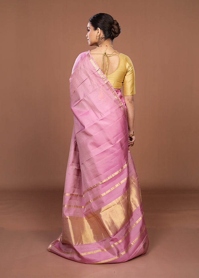 Purple Handloom Kanjivaram Pure Silk Saree With Blouse Piece