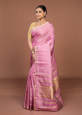 Purple Handloom Kanjivaram Pure Silk Saree With Blouse Piece