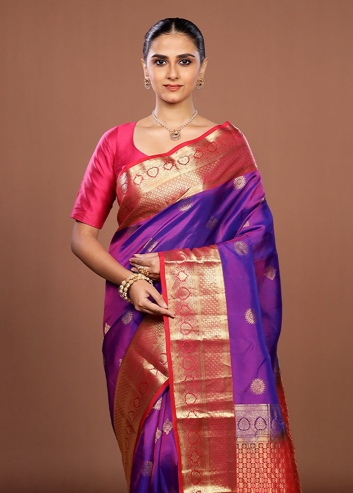 Blue Handloom Kanjivaram Pure Silk Saree With Blouse Piece