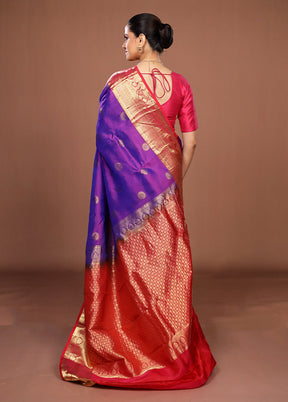 Blue Handloom Kanjivaram Pure Silk Saree With Blouse Piece