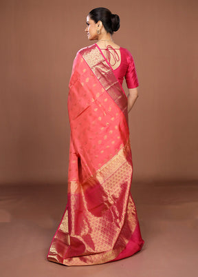 Pink Handloom Kanjivaram Pure Silk Saree With Blouse Piece