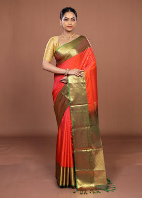 Pink Kanjivaram Silk Saree With Blouse Piece