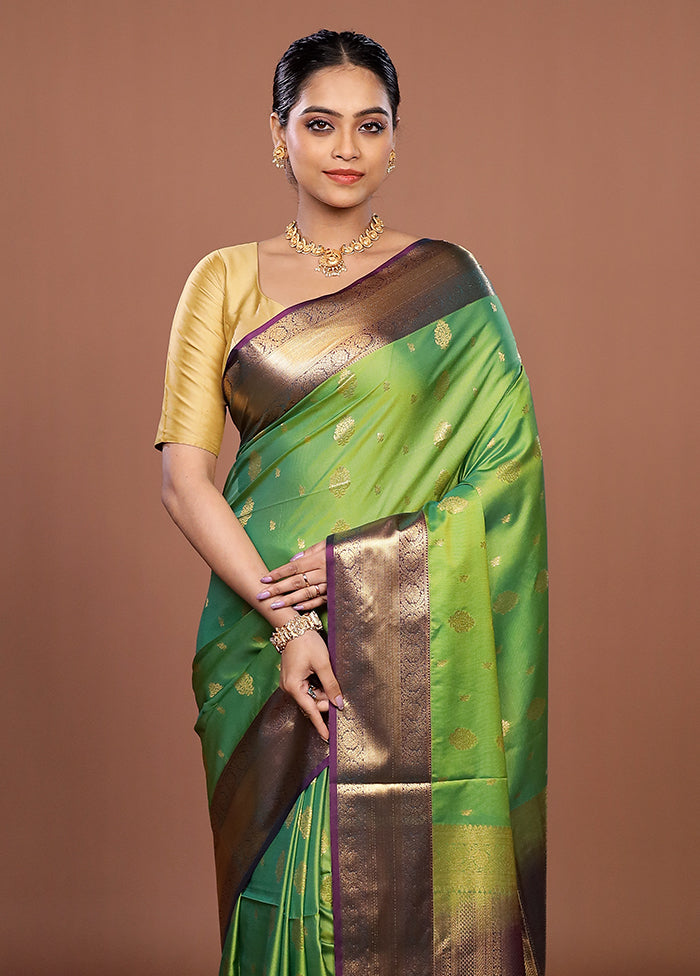 Green Kanjivaram Silk Saree With Blouse Piece