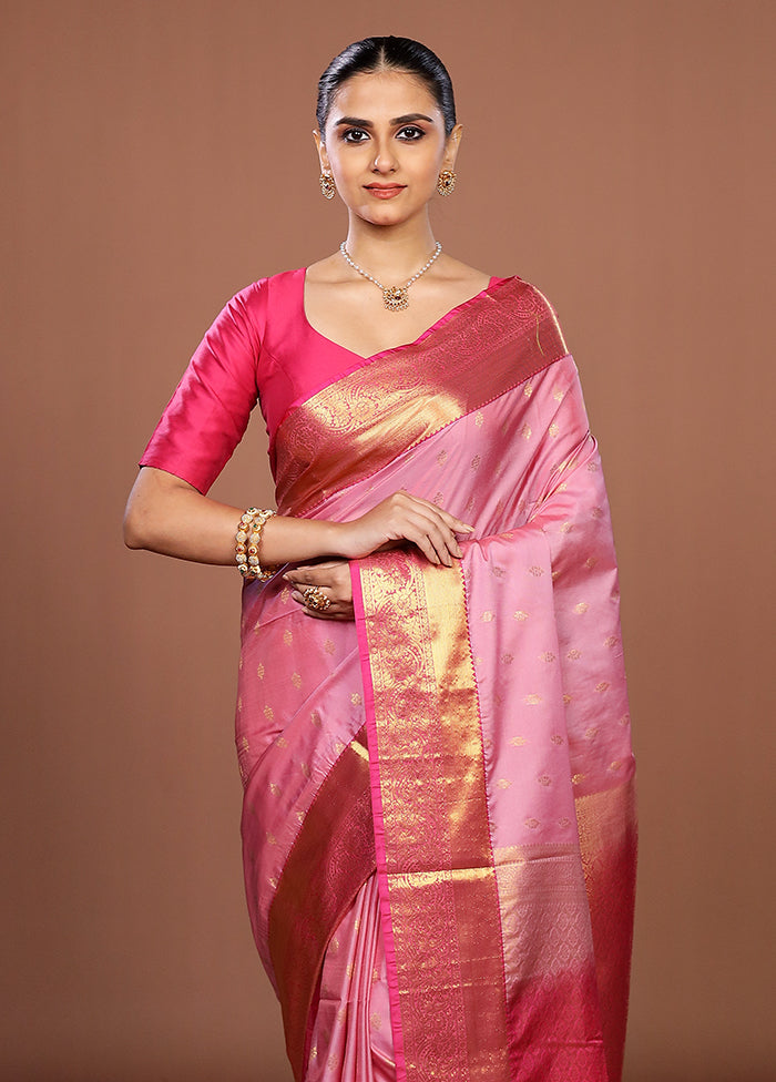 Pink Kanjivaram Silk Saree With Blouse Piece