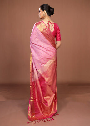 Pink Kanjivaram Silk Saree With Blouse Piece