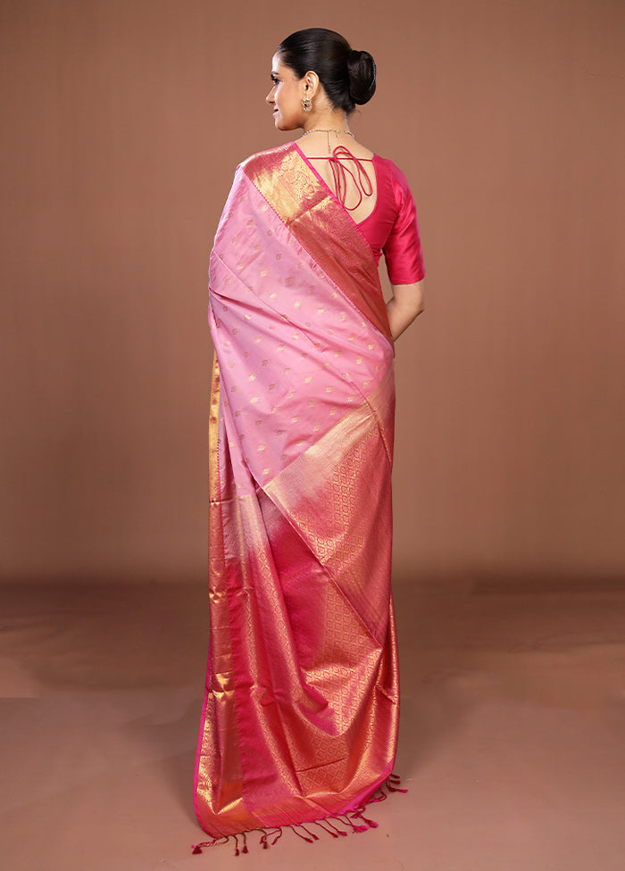 Pink Kanjivaram Silk Saree With Blouse Piece