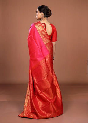 Pink Kanjivaram Silk Saree With Blouse Piece