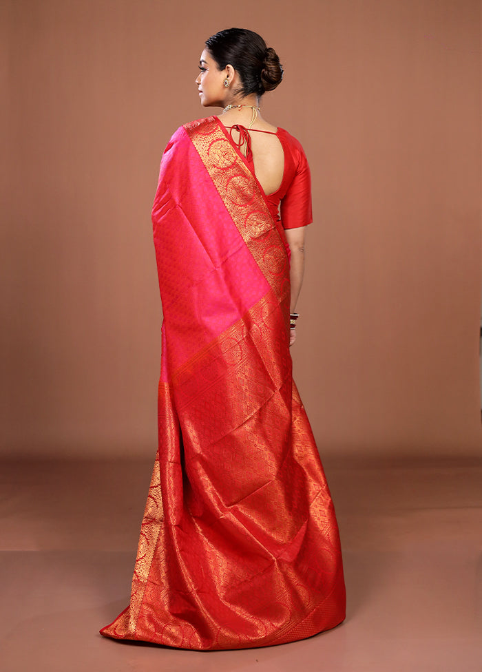 Pink Kanjivaram Silk Saree With Blouse Piece