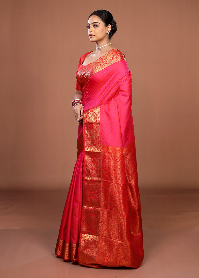 Pink Kanjivaram Silk Saree With Blouse Piece